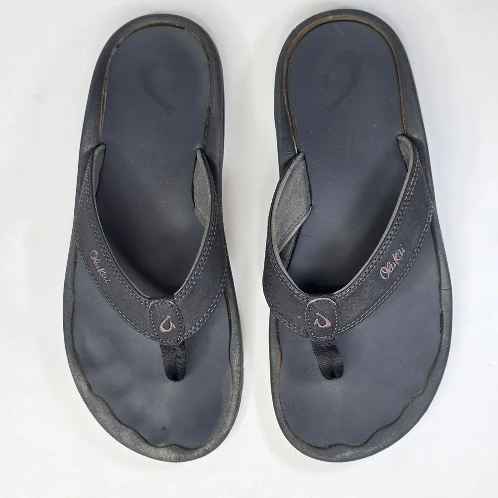 OluKai Ohana Flip Flop Men's Size 12 Black Sandals Water Resistant Thong Shoes